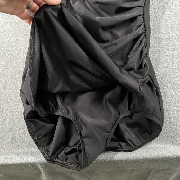 Lands End Swimsuit Womens 6 Black One Piece Halter Ruched Padded Tankini Swim - Picture 3 of 8